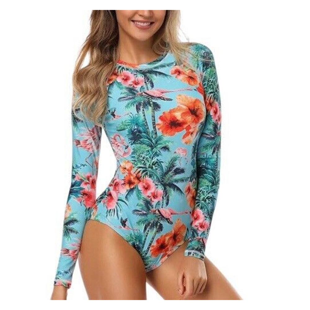 Floral Long Sleeve One Piece Swimsuit